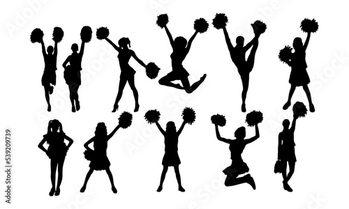 Detailed silhouette cheerleaders with pompoms