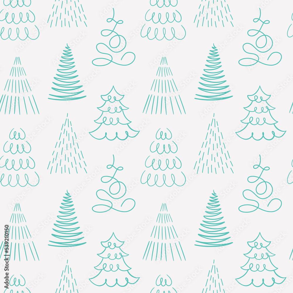 Merry Christmas and Happy New Year seamless pattern with various christmas tree. Modern hand draw illustrations. Colorful contemporary art Merry Christmas and Happy New Year seamless pattern with various christmas tree. Modern hand draw illustrations. Colorful contemporary art