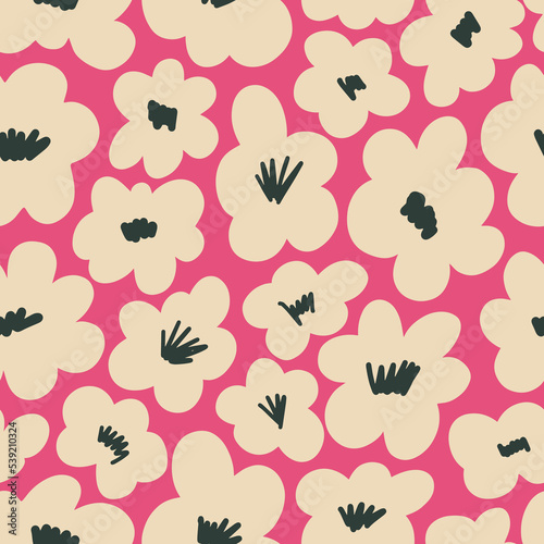 Contemporary seamless pattern with retro groovy flowers