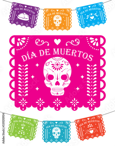 Papel picado temática día de muertos tradición mexicana 