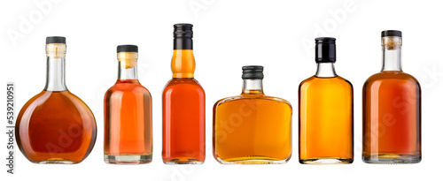 whiskey bottles on transparent background,