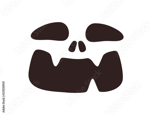 Halloween face stencil with happy emotion, creepy evil smile, laughter. Helloween monster template laughing. Spooky horror silhouette for carving. Flat vector illustration isolated on white background