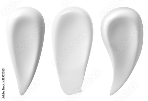 Cosmetic cream isolated on white background. Set of white cream texture. Isolated smear of balm, soap or gel. Skin care. Cosmetics CC BB makeup swatch. 3d render.