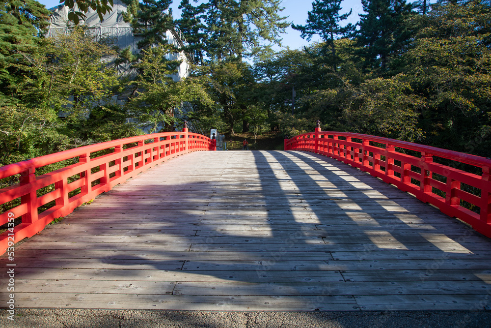 Ceder bridge at Hirosaki Castle in Aomori, Japan Ceder bridge at Hirosaki Castle in Aomori, Japan