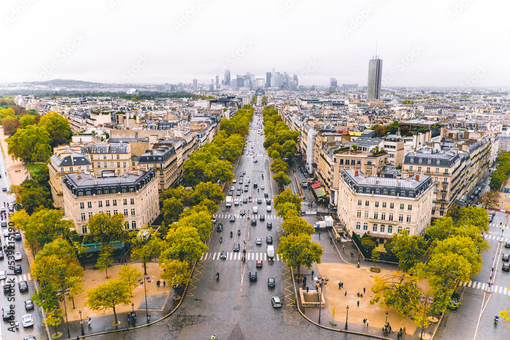 The Champs-Elysees in Paris birds eye view