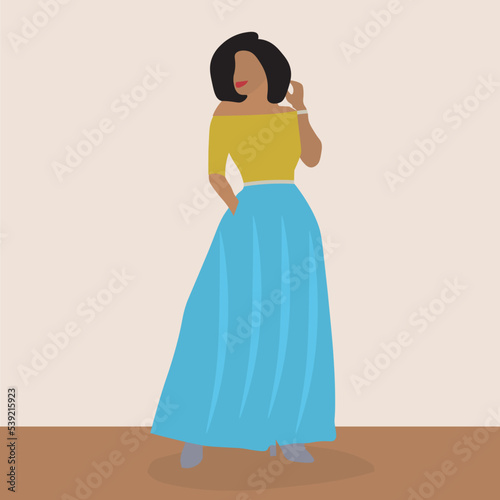 Fashionable African Woman in elegant line art style vector abstract