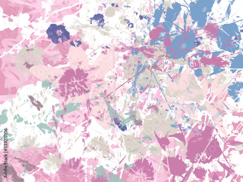 Abstract Design Splashes with Botanical Pattern A Pink
