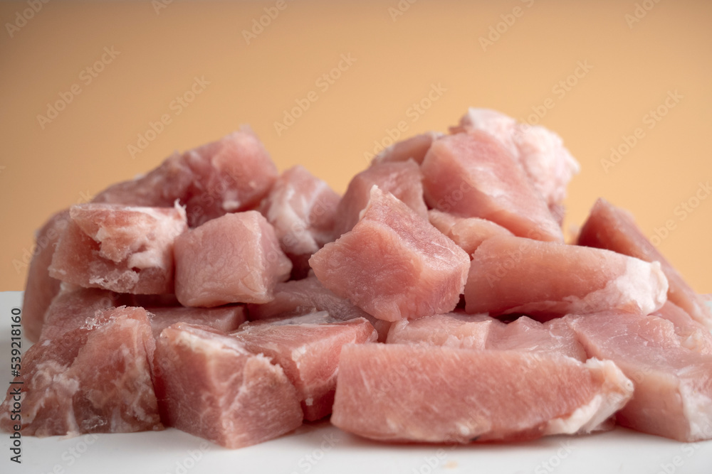 sliced fresh pork meat, pieces of raw meat for barbecue sliced fresh pork meat, pieces of raw meat for barbecue