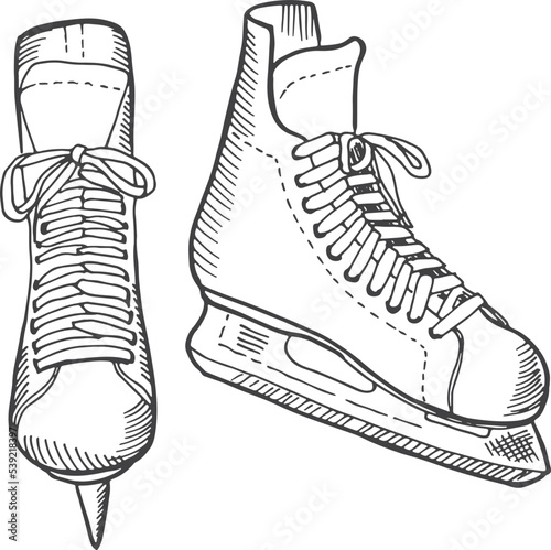 Ice scates sketch. Hand drawn winter sport icon