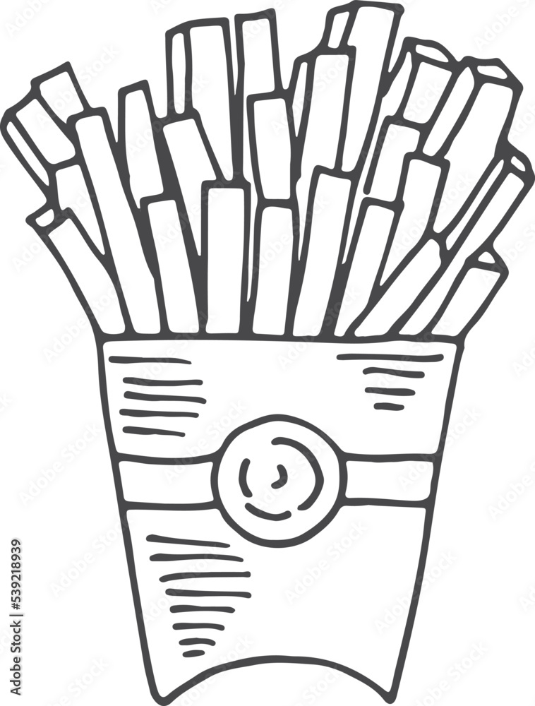 French fries pack sketch. Fast food icon