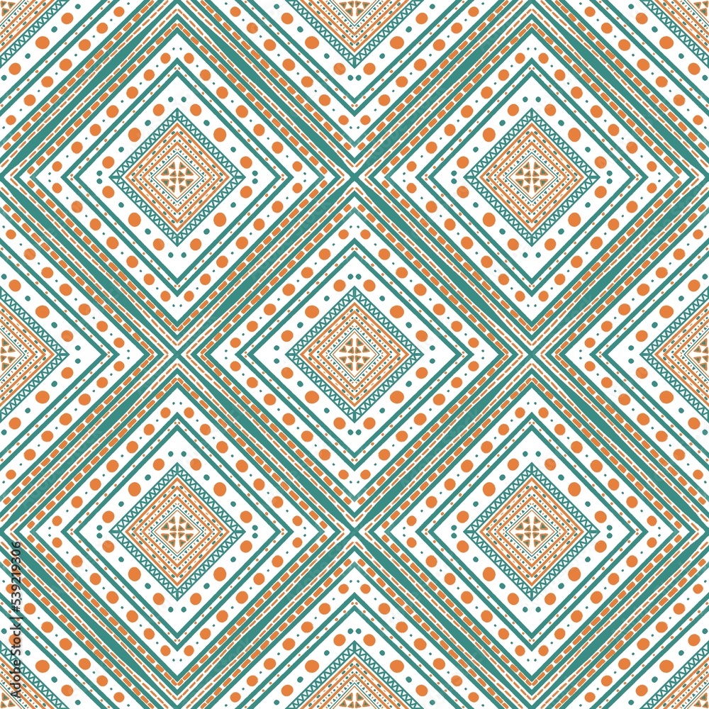 Green and orange background, Geometric seamless pattern, Abstract pattern, Green geometric pattern, Orange geometric shapes.