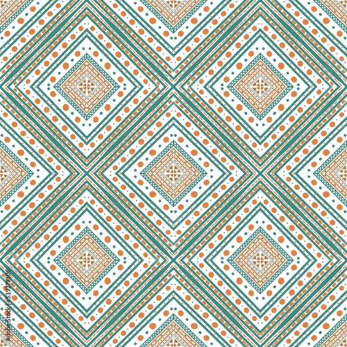 Green and orange background, Geometric seamless pattern, Abstract pattern, Green geometric pattern, Orange geometric shapes.