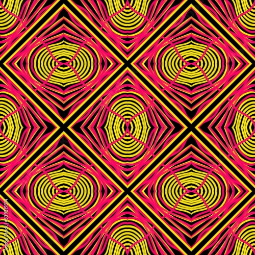 Pink and yellow background, Abstract pattern, Pink geometric pattern, Geometric seamless pattern, Abstract wallpaper, Yellow geometric shapes.