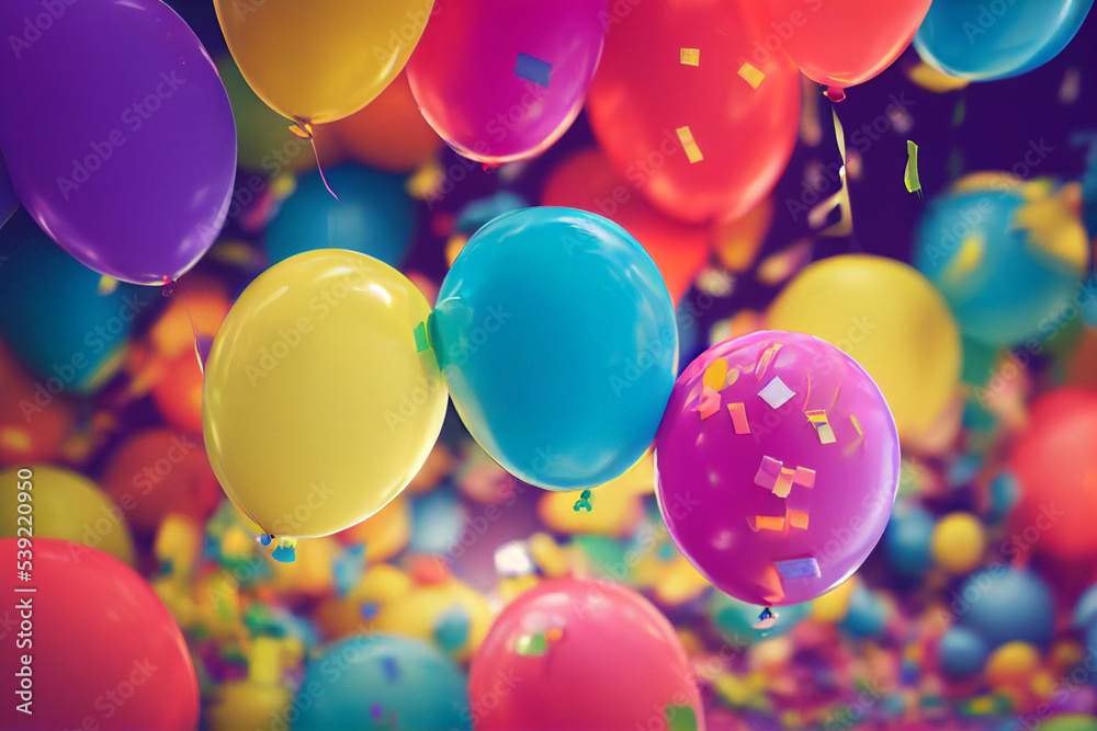 Wallpaper background of a birthday colorful balloons , confetti and ...