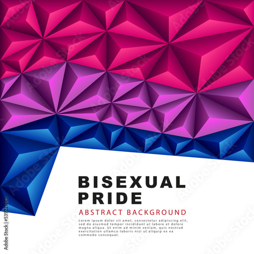 Polygonal flag of bisexual pride. Abstract background in the form of colorful pink, purple and blue pyramids. Sexual identification. photo