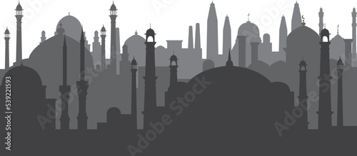Print op canvas Islamic urban buildings silhouette. Black arabic cityscape