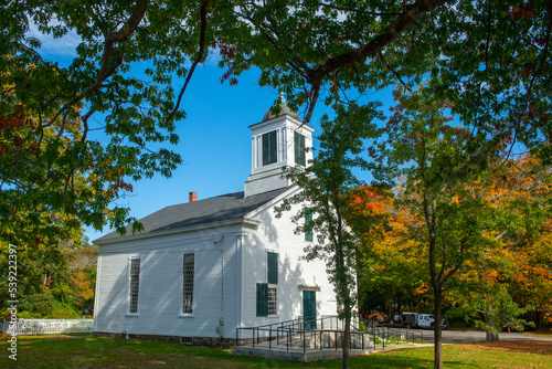 First Congregational Church at 23 Pepperrell Road in historic village of Kittery Point, Town of Kittery, Maine ME, USA.  photo