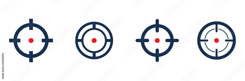 Shooting target destination set. Aim sniper shoot group. Focus cursor bull eye mark collection. Vector isolated on white. Shooting target destination set. Aim sniper shoot group. Focus cursor bull eye mark collection. Vector isolated on white.