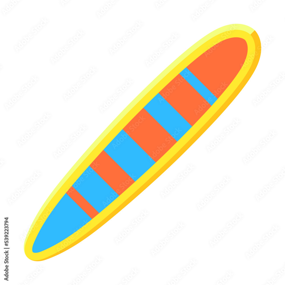 Cartoon Hawaiian and travel symbol. Flat vector illustration. Colorful surf board. Culture, travel, tourism, tropical concept Cartoon Hawaiian and travel symbol. Flat vector illustration. Colorful surf board. Culture, travel, tourism, tropical concept