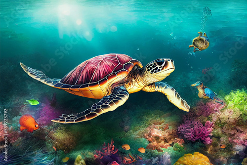 sea turtle swimming. generative ai © amrets