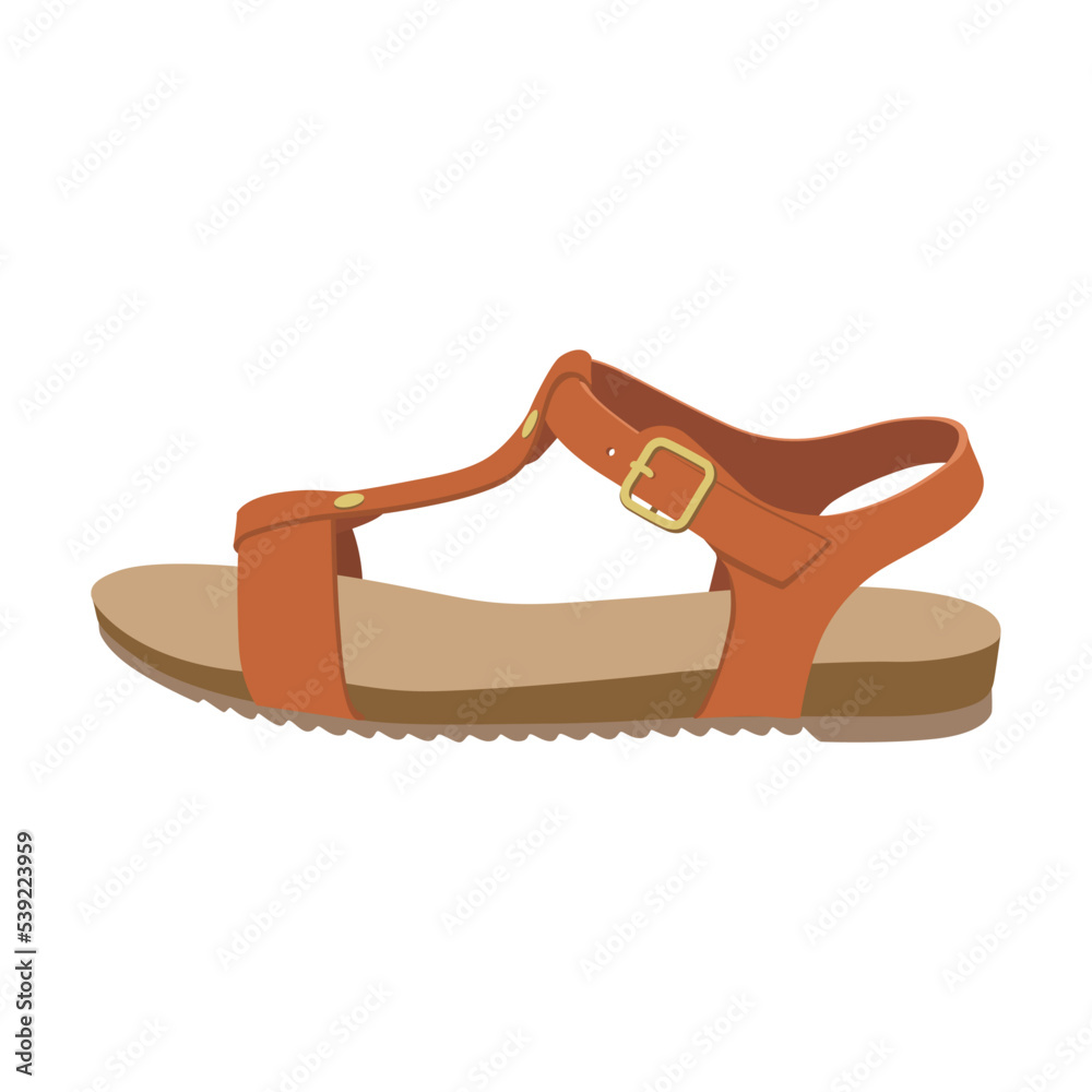 Naklejka premium Footwear flat picture for web design. Cartoon stylish seasonal summer sandals isolated vector