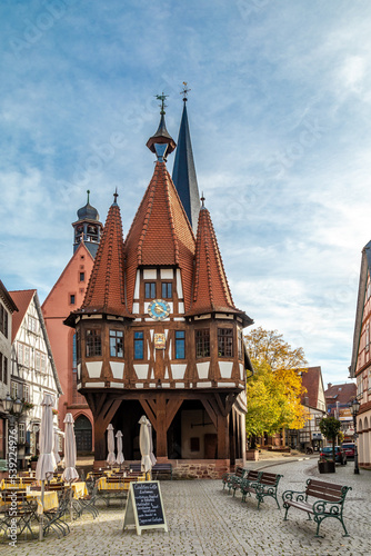 The town-hall of Michelstadt on a sunny day in fall