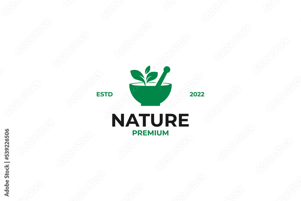 Flat mortar pestle with leaf icon logo design vector template illustration Flat mortar pestle with leaf icon logo design vector template illustration