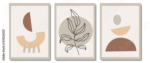 Set of creative minimalist hand drawn illustrations in earth tones  boho style. For wall decoration  postcard design or brochure cover. Hand drawn vector design elements.