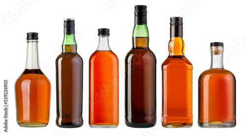 Full whiskey bottles isolated