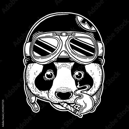 Panda with retro pilot helmet vector illustration