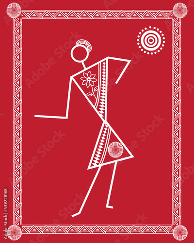 Drawing of Classical Indian dance. Indian classical dance Warli art, illustration, vector, wallpaper. photo