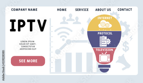 IPTV - Internet protocol television acronym. business concept background. vector illustration concept with keywords and icons. lettering illustration with icons for web banner, flyer, landing pag