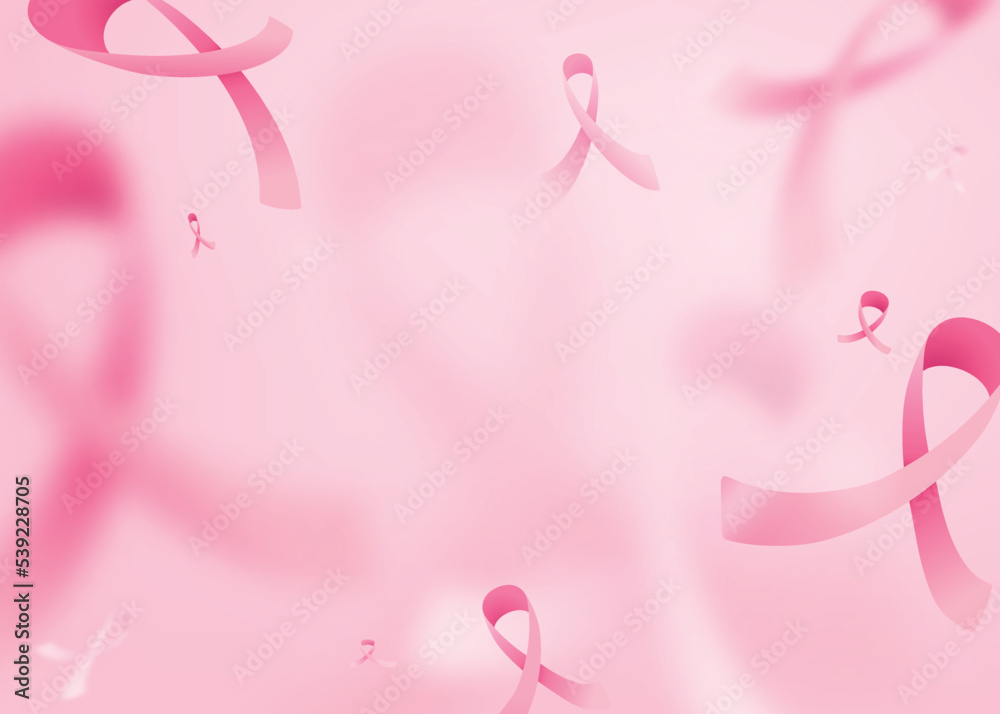 Breast cancer vector pattern background. Blur and focus pink ribbons