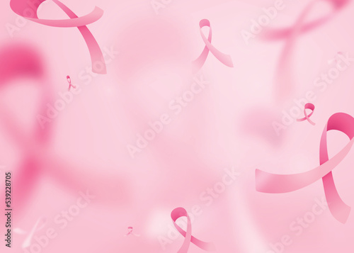 Breast cancer vector pattern background. Blur and focus pink ribbons