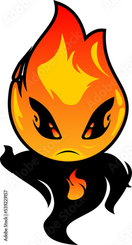 Cute Cheerful Fire Monster Cartoon Character Illustration