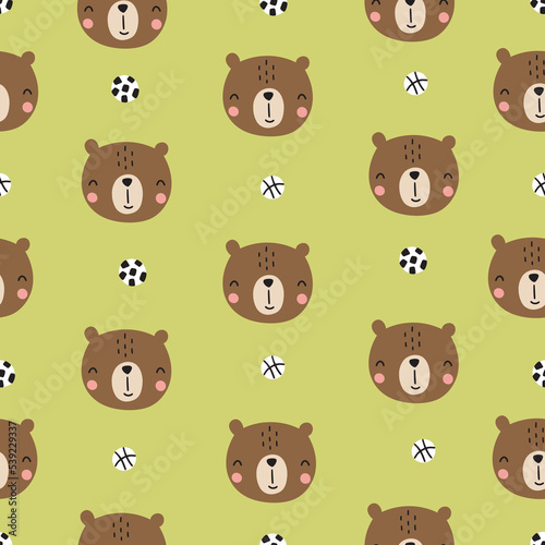 Fototapeta Naklejka Na Ścianę i Meble -  Seamless pattern with cute bear and balls. Vector illustration for your design