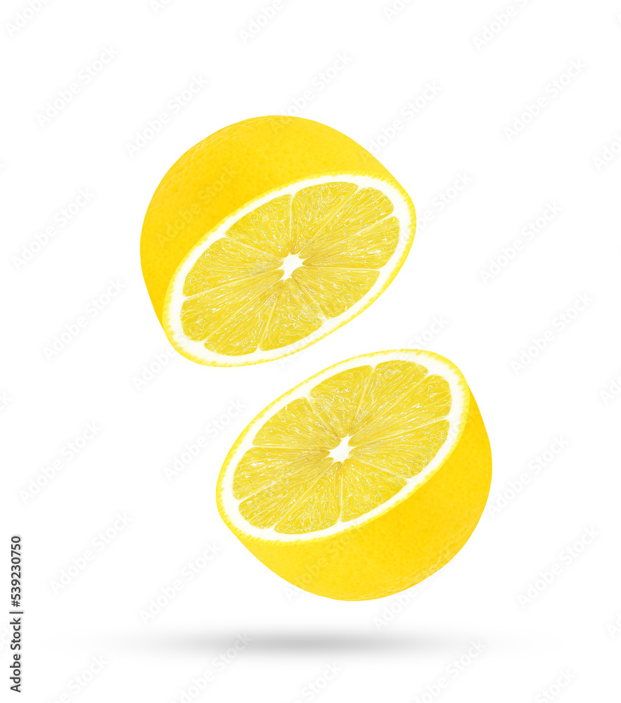 Lemon falling in the air isolated on white background Lemon falling in the air isolated on white background