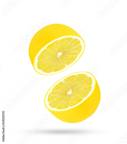 Lemon falling in the air isolated on white background