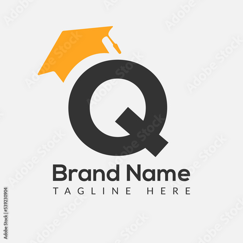 Education Logo On Letter Q Template. Initial Educational Sign Concept Template	