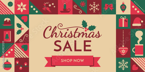 Christmas sale advertisement with holiday icons