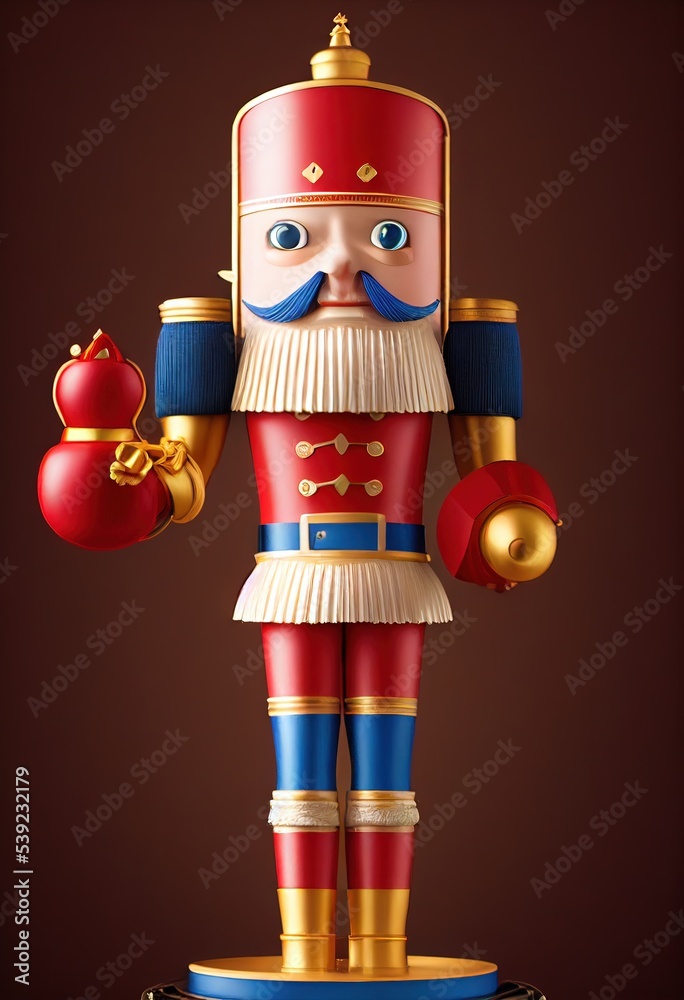 3D rendered holiday nutcracker in traditional Christmas colors with a modern design. Computer-generated image special edition unique for the 2022 winter holiday season