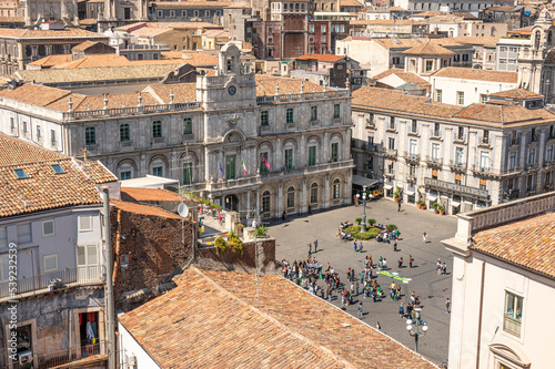 High angle view of the center of Catania with Università Square