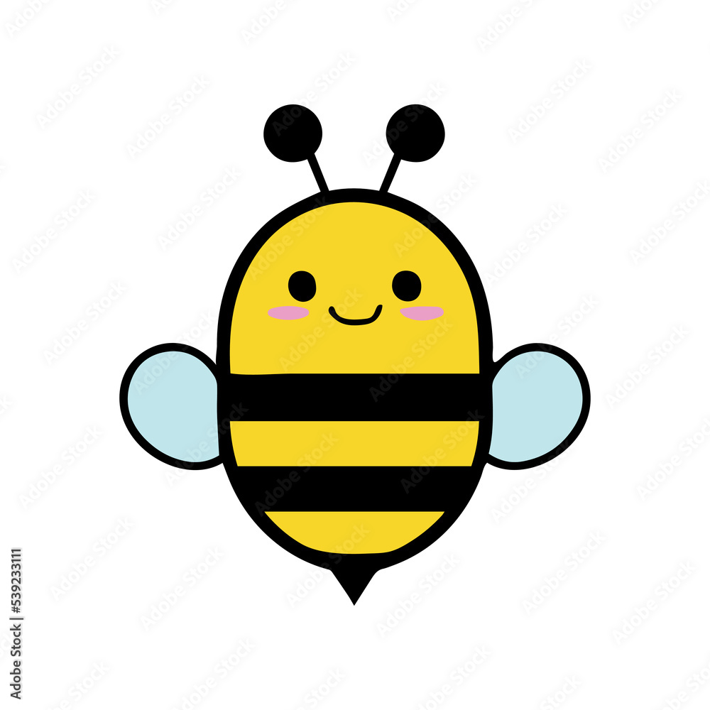 Cute bee illustration. Adorable baby animal. Kawaii vector drawing. Sweet isolated cartoon graphic illustration. Smiling doodle of bumblebee. Nursery element for kids or children. Digital gaphic art. Cute bee illustration. Adorable baby animal. Kawaii vector drawing. Sweet isolated cartoon graphic illustration. Smiling doodle of bumblebee. Nursery element for kids or children. Digital gaphic art.