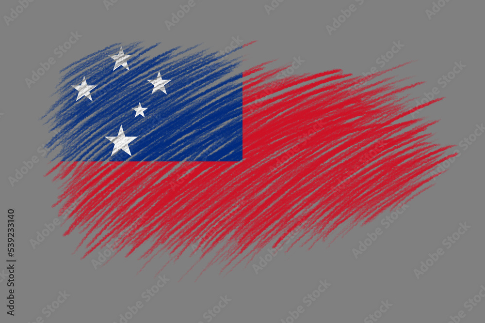 3D Flag of Samoa on vintage style brush background.