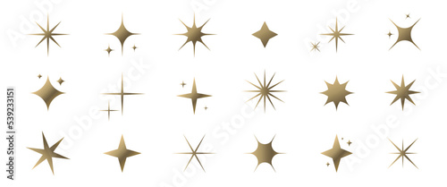 Set of golden stars. Glitter shapes. Vector.