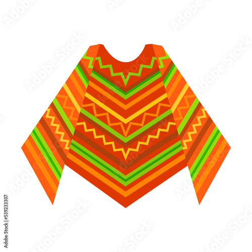 Cartoon Mexican traditional symbol. Flat vector illustration. Colorful poncho. Culture, travel, Mexica concept