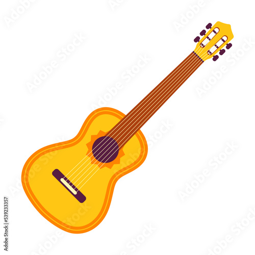 Cartoon Mexican traditional symbol. Flat vector illustration. Colorful guitar. Culture, travel, Mexica concept