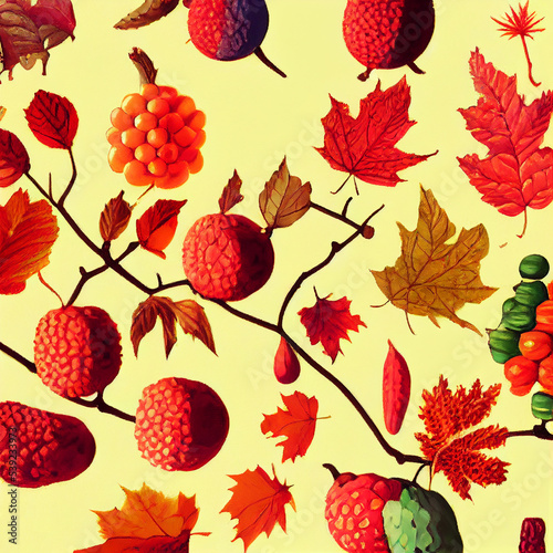 seamless pattern with seasonal fruit vegetable leave foliage autumn fall winter 