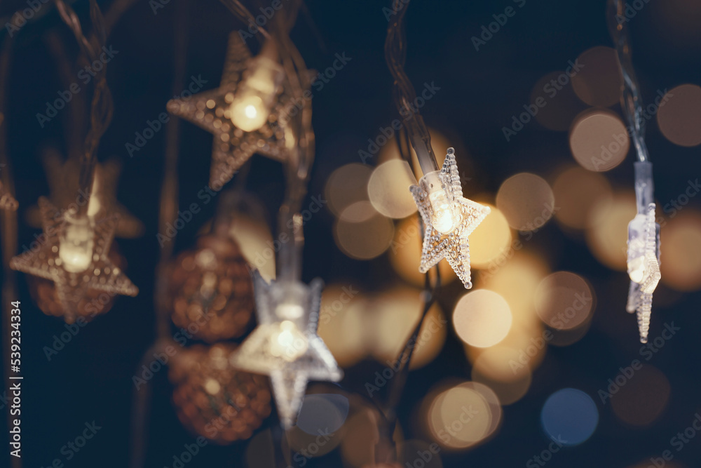 Christmas lamp decoration and bokeh background.Merry Christmas and happy new year concept background.