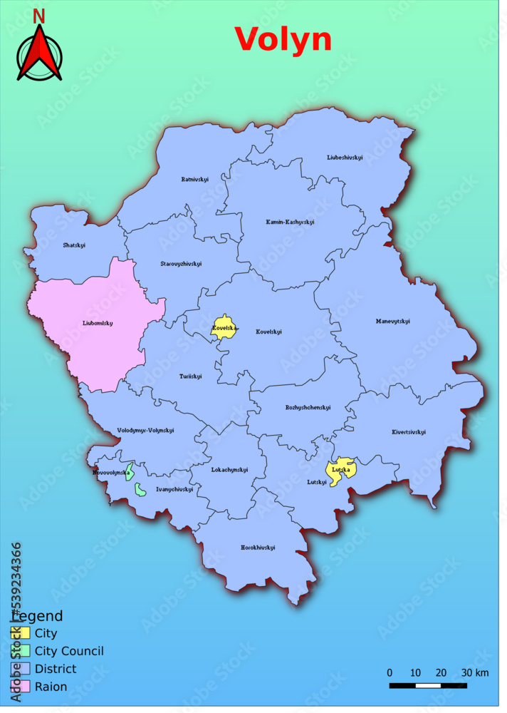 Vector map of the Ukraine administrative divisions of Volyn Region with City, City Council, District, Raion Vector map of the Ukraine administrative divisions of Volyn Region with City, City Council, District, Raion